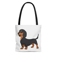 Dachshund AOP Tote Bag, 3 Sizes, Polyester, Boxed Corners, Black Cotton Handles, FREE Shipping, Made in USA!!