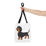 Dachshund AOP Tote Bag, 3 Sizes, Polyester, Boxed Corners, Black Cotton Handles, FREE Shipping, Made in USA!!