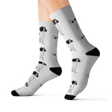 English Springer Spaniel Sublimation Socks, 3 Sizes, Ribbed Tube, 95% Polyester, Background Color Can Be Changed, Made in the USA!!