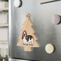 Basset Hound Wooden Ornaments, 6 Shapes, Magnetic Back, Red Ribbon, FREE Shipping, Made in USA!!