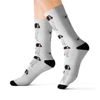 English Springer Spaniel Sublimation Socks, 3 Sizes, Ribbed Tube, 95% Polyester, Background Color Can Be Changed, Made in the USA!!