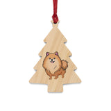 Pomeranian Wooden Ornaments, 6 Shapes, Solid Wood, Magnetic Back, Red Ribbon, FREE Shipping, Made in USA!!