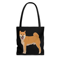 Shiba Inu Tote Bag, 3 Sizes, Polyester, Boxed Corners, Black Cotton Handles,