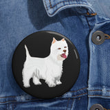 West Highland White Terrier Custom Pin Buttons, 3 Sizes, Safety Pin Backing, FREE Shipping, Made in USA!!