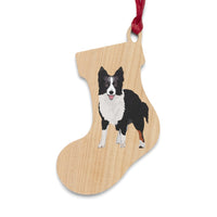 Border Collie Wooden Ornaments, Custom, Personalized, Magnetic Back, Red Ribbon, 6 Shapes, FREE Shipping, Made in the USA!!