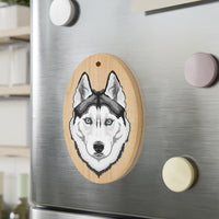 Siberian Husky Wooden Ornaments, 6 Shapes, Solid Wood, Magnetic Back, Red Ribbon Included, FREE Shipping, Made in USA!!