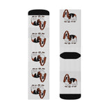 Basset Hound Sublimation Socks, 3 Sizes, 95% Polyester, 5% Spandex, FREE Shipping, Made in USA!!