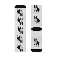 Border Collie Sublimation Socks, Polyester/Spandex, 3 Sizes, Cushioned Bottoms, FREE Shipping, Made in USA!!