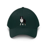 Border Collie Unisex Twill Hat, 10 Colors, One Size, 100% Cotton Twill, Adjustable Velcro, FREE Shipping, Made in the USA!!