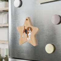 Beagle Wooden Ornaments, 6 Shapes, Solid Wood, Magnetic Back, Red Ribbon for Hanging, FREE Shipping, Made in the USA!!