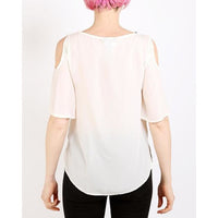 Cream Cold Shoulder Sheer Top