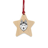 Siberian Husky Wooden Ornaments, 6 Shapes, Solid Wood, Magnetic Back, Red Ribbon Included, FREE Shipping, Made in USA!!