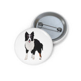 Border Collie Pin Buttons, 3 Sizes, Safety Pin Backing, Metal, FREE Shipping, Made in the USA!!