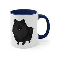Black Pomeranian Accent Coffee Mug, 11oz, 5 Accent Colors, C-Handle, FREE Shipping, Made in USA!!