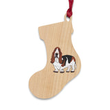 Basset Hound Wooden Ornaments, 6 Shapes, Magnetic Back, Red Ribbon, FREE Shipping, Made in USA!!