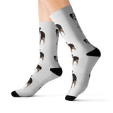 Miniature American Shepherd Sublimation Socks, 3 Sizes, Polyester & Spandex, Ribbed Tube, Cushioned Bottoms, FREE Shipping, Made in USA!!