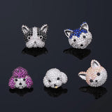 Super cute pet dog ear stud microinlay husky poodle bichon silver color needle fun animal earrings MH2201