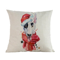 Dogs Wearing Christmas Hats Pillow, Rottweiler, Husky, Doberman, Basset, Bull Terrier Pillow Case, Home Sofa Decorative Cushion Cover