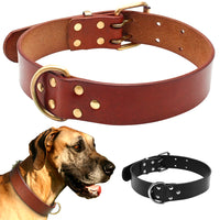 Dog Collars, Genuine Leather, Pit Bull, German Shepherd, Labrador, Durable D Ring & Buckle, S/M/L/XL Black