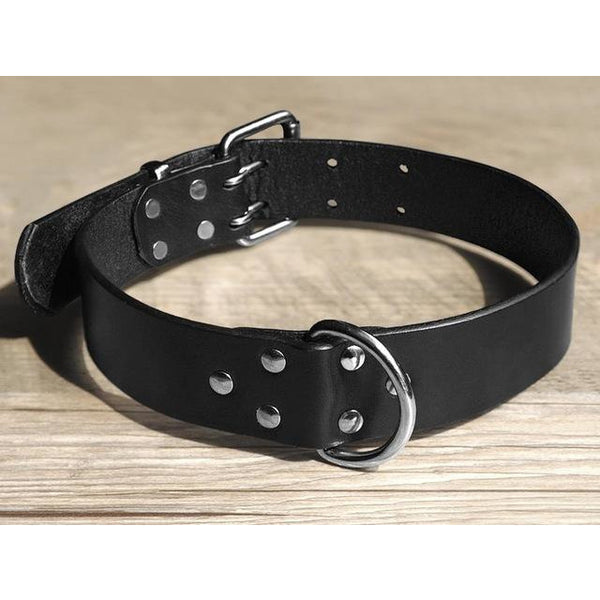 Dog Collars, Genuine Leather, Pit Bull, German Shepherd, Labrador, Durable D Ring & Buckle, S/M/L/XL Black