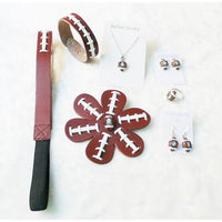 Softball Accessories Set, Leather Headband, Hair Flower, Bracelet, Wristlet, Key Chain Post, Earrings Studs Dangle, Necklace