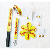 Softball Accessories Set, Leather Headband, Hair Flower, Bracelet, Wristlet, Key Chain Post, Earrings Studs Dangle, Necklace
