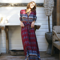 Bohemian printing long dress women maxi long dress floral print retro hippie vestidos chic brand clothing boho dress