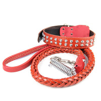 Braid Leather Dog Training Leash, Big Large Dog Leash With Spiked Rivets, Buckles, Dog Collar