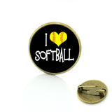 I Love Softball, Glass Art, Sports Lover Jewelry, Badge, Pins, Events Gifts, 9 Variations