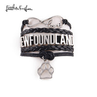 Newfoundland Bracelet, Infinity Love, Paw Charm, Leather Wrap, Bangles, 4 Variations