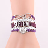 Infinity Love Softball Bracelet, Softball Charm, Leather Wrap, 16 Variations