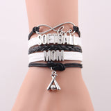 Infinity Love SOFTBALL MOM Bracelet, Charm Leather Wrap, Bangles, 4 Variations