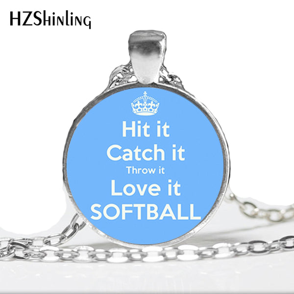 Softball Quote Necklace, Sports Pendant, Love Softball, 52 Variations