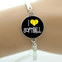 Keep Calm and Love Softball Bracelet, Glass Cabochon, Sports Lovers Gifts, 9 Variations