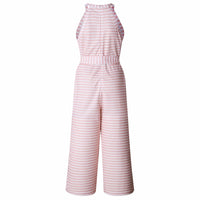 Jumpsuits for Women, Striped, Summer O-neck Bowknot Pants, Playsuit, Sashes, Pockets Sleeveless Rompers, Overalls, Sexy Office Lady