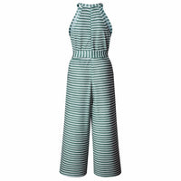 Jumpsuits for Women, Striped, Summer O-neck Bowknot Pants, Playsuit, Sashes, Pockets Sleeveless Rompers, Overalls, Sexy Office Lady