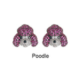 Super cute pet dog ear stud microinlay husky poodle bichon silver color needle fun animal earrings MH2201